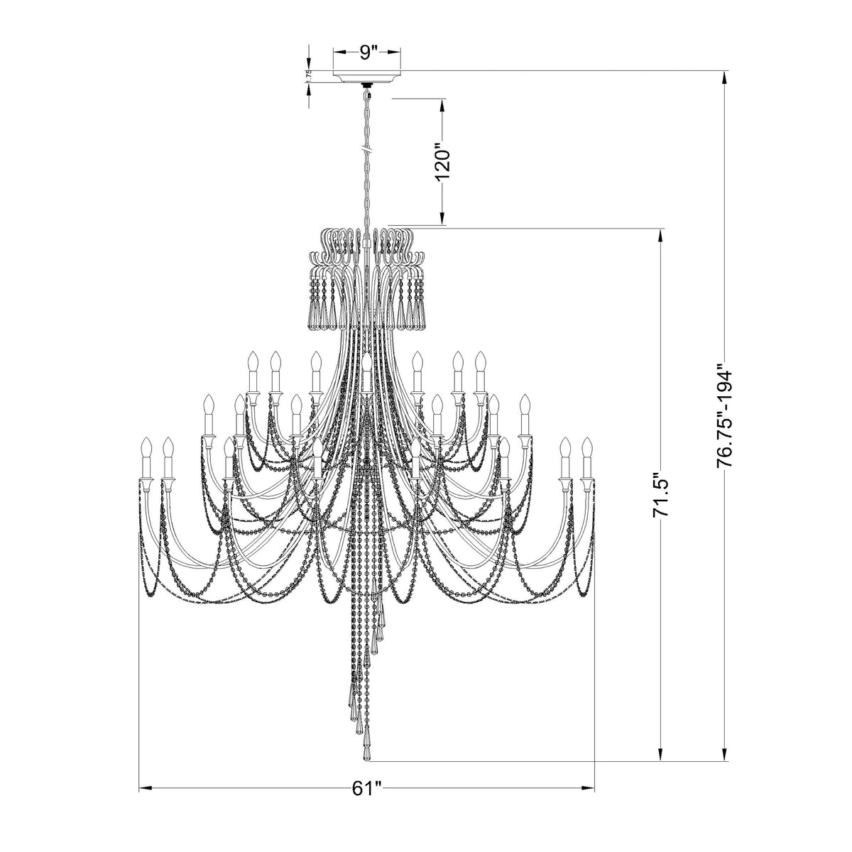 Arcadia 61'' Chandelier dimensions