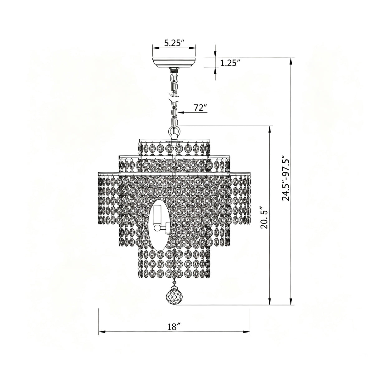 Arielle 18'' Chandelier dimensions