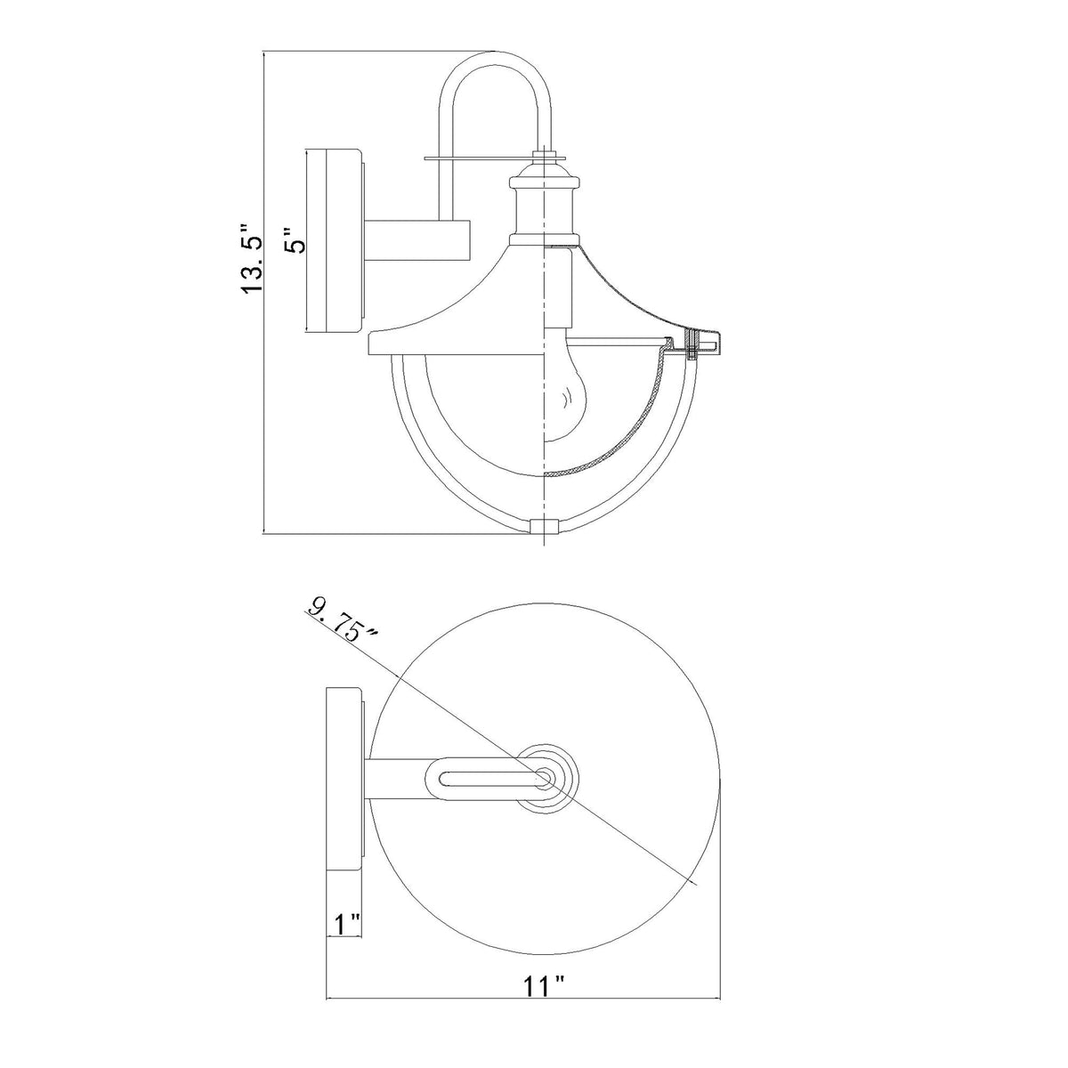 Atlas 9.75'' Outdoor Sconce dimensions