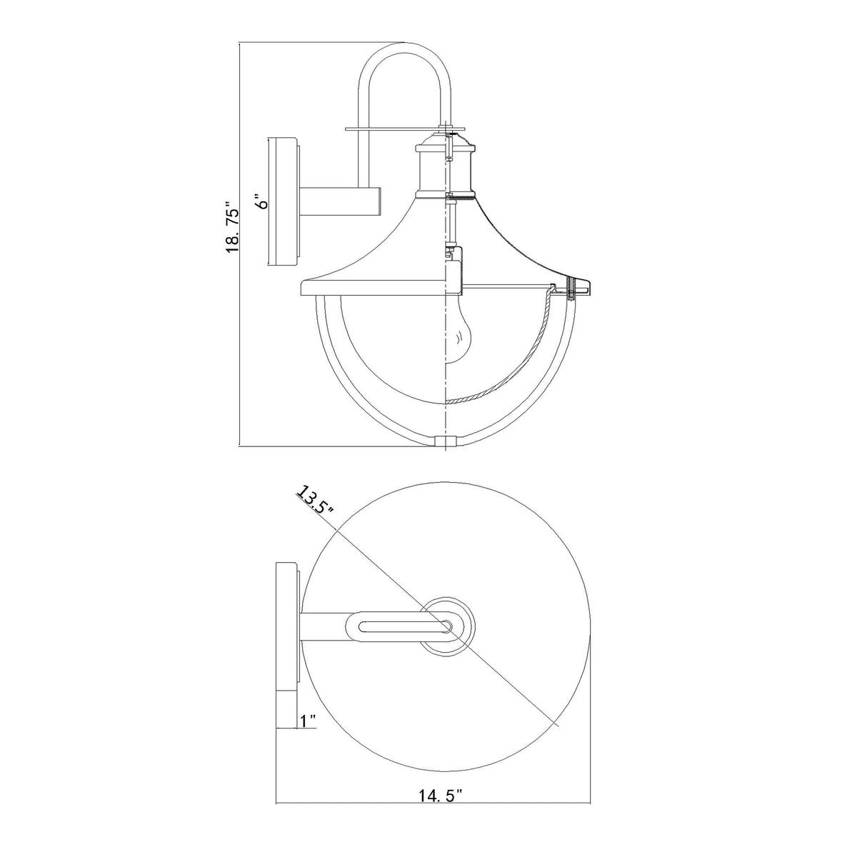 Atlas 13.5'' Outdoor Sconce dimensions
