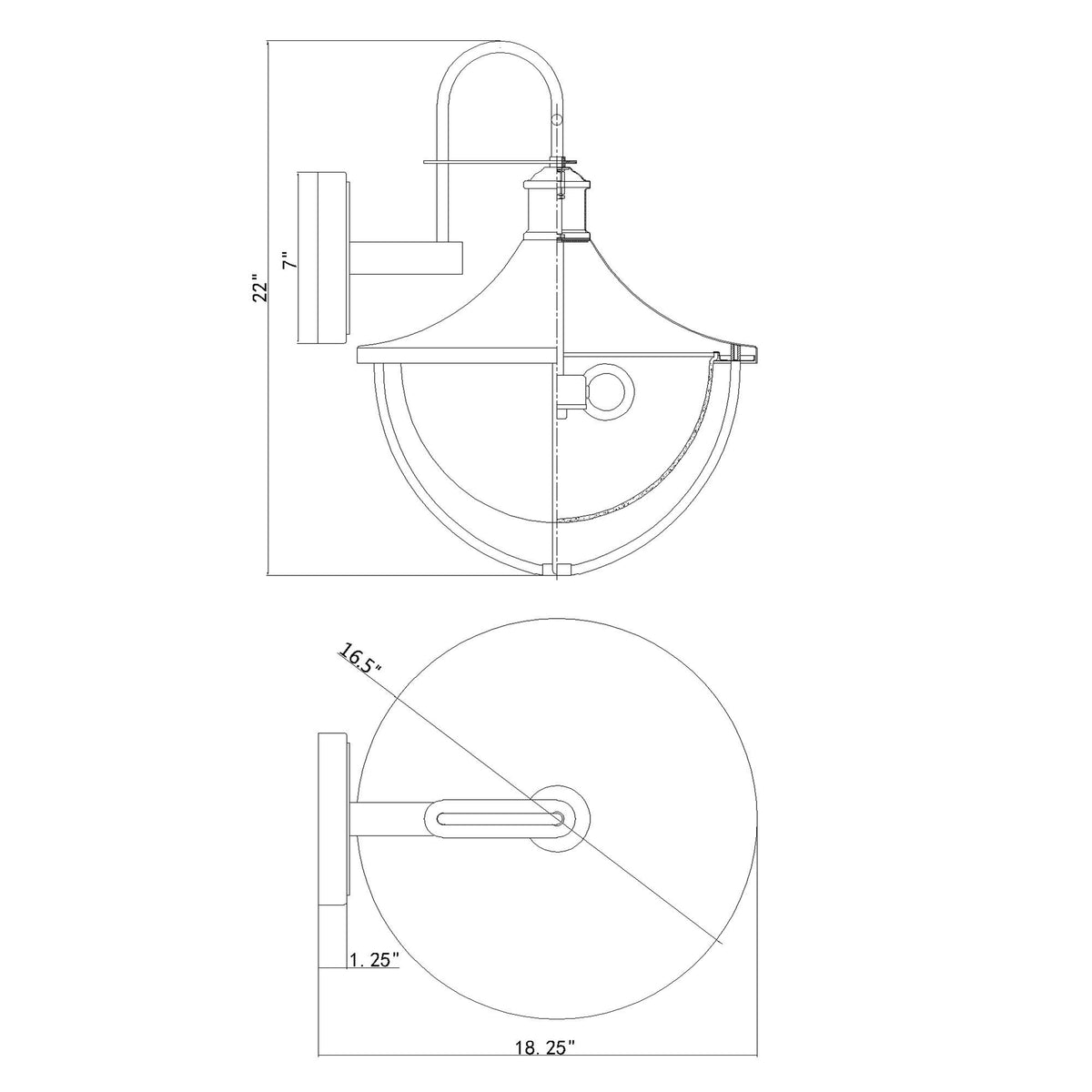 Atlas 16.5'' Outdoor Sconce dimensions