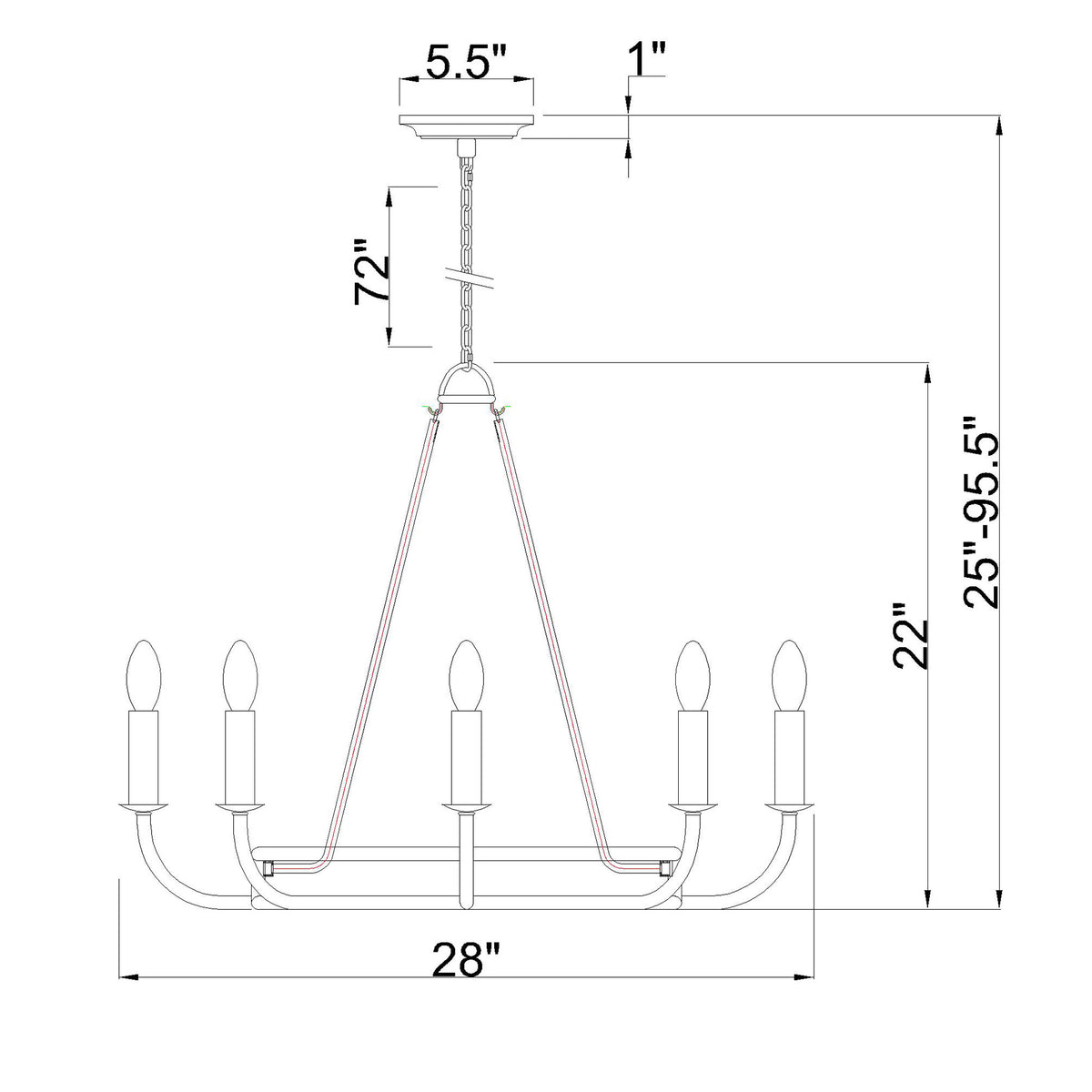 Bailey 28'' Chandelier dimensions