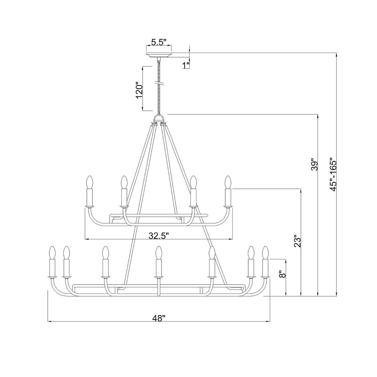 Bailey 48'' Chandelier dimensions