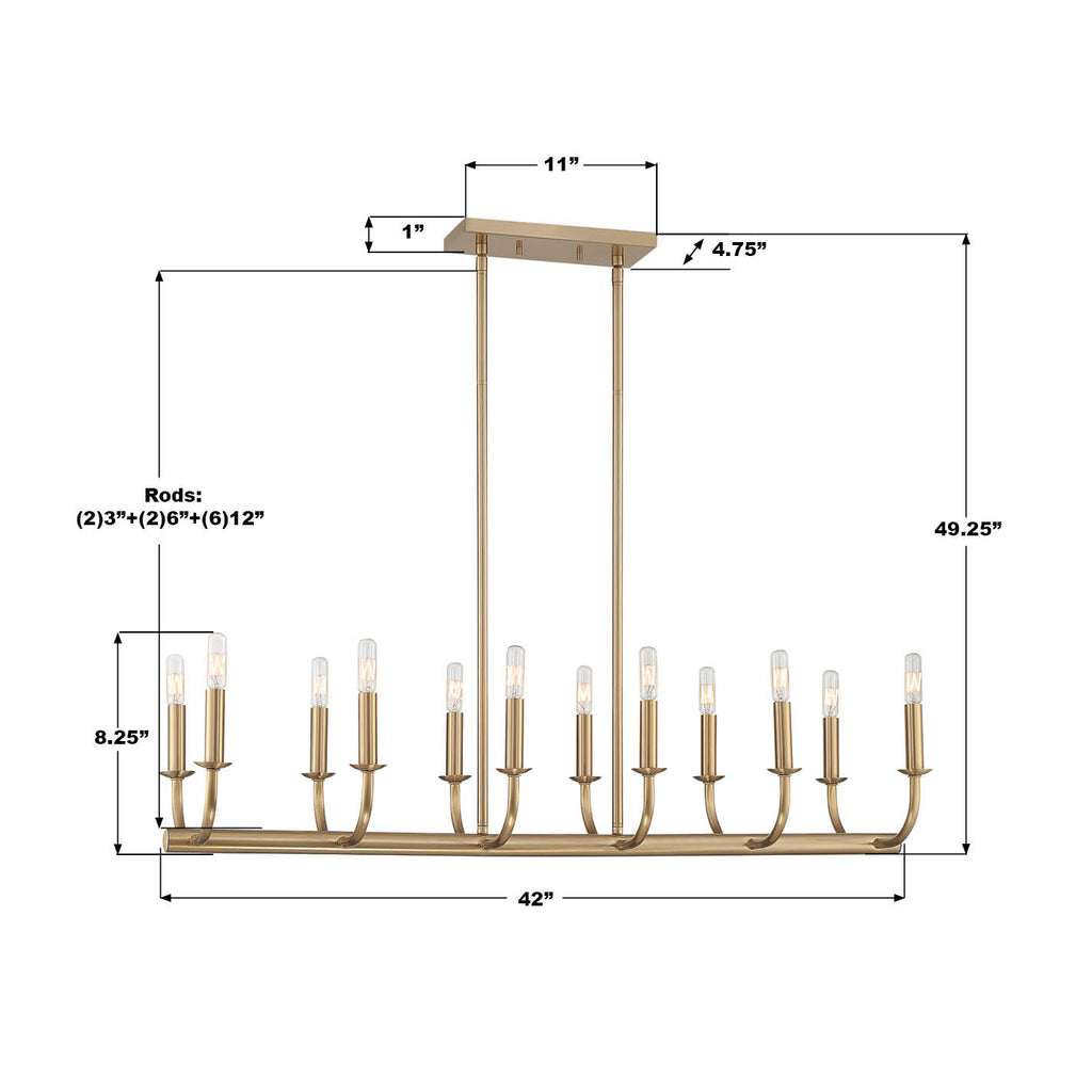 Bailey 42'' Linear Chandelier | Crystorama Lighting