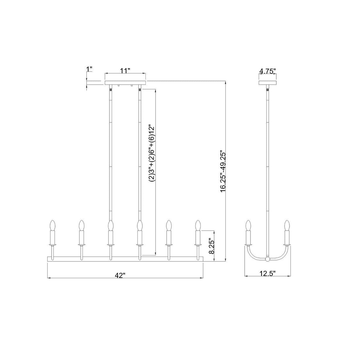 Bailey 42'' Linear Chandelier dimensions