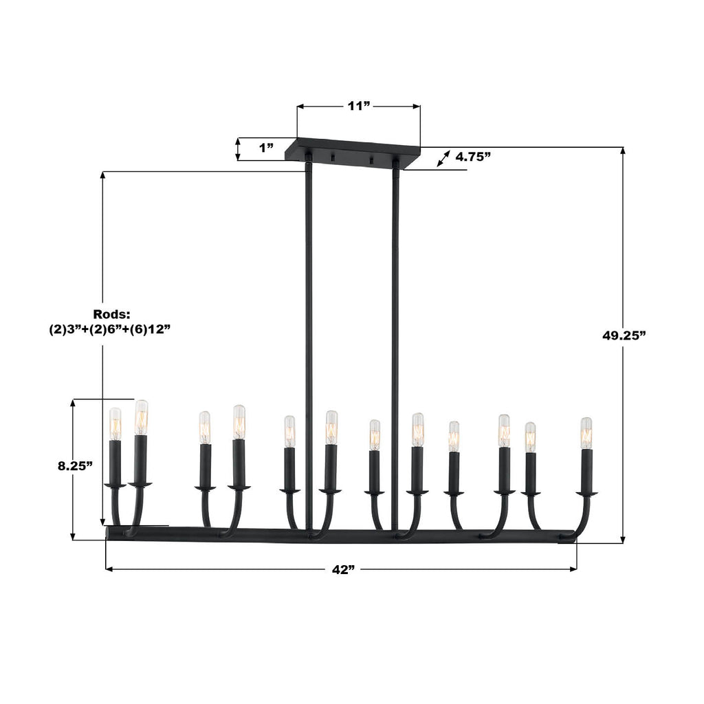 Bailey 42'' Linear Chandelier | Crystorama Lighting