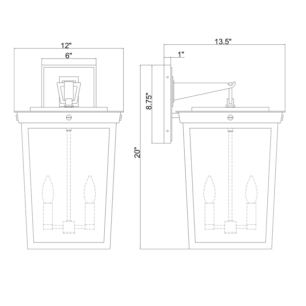 Belmont 12'' Outdoor Sconce dimensions