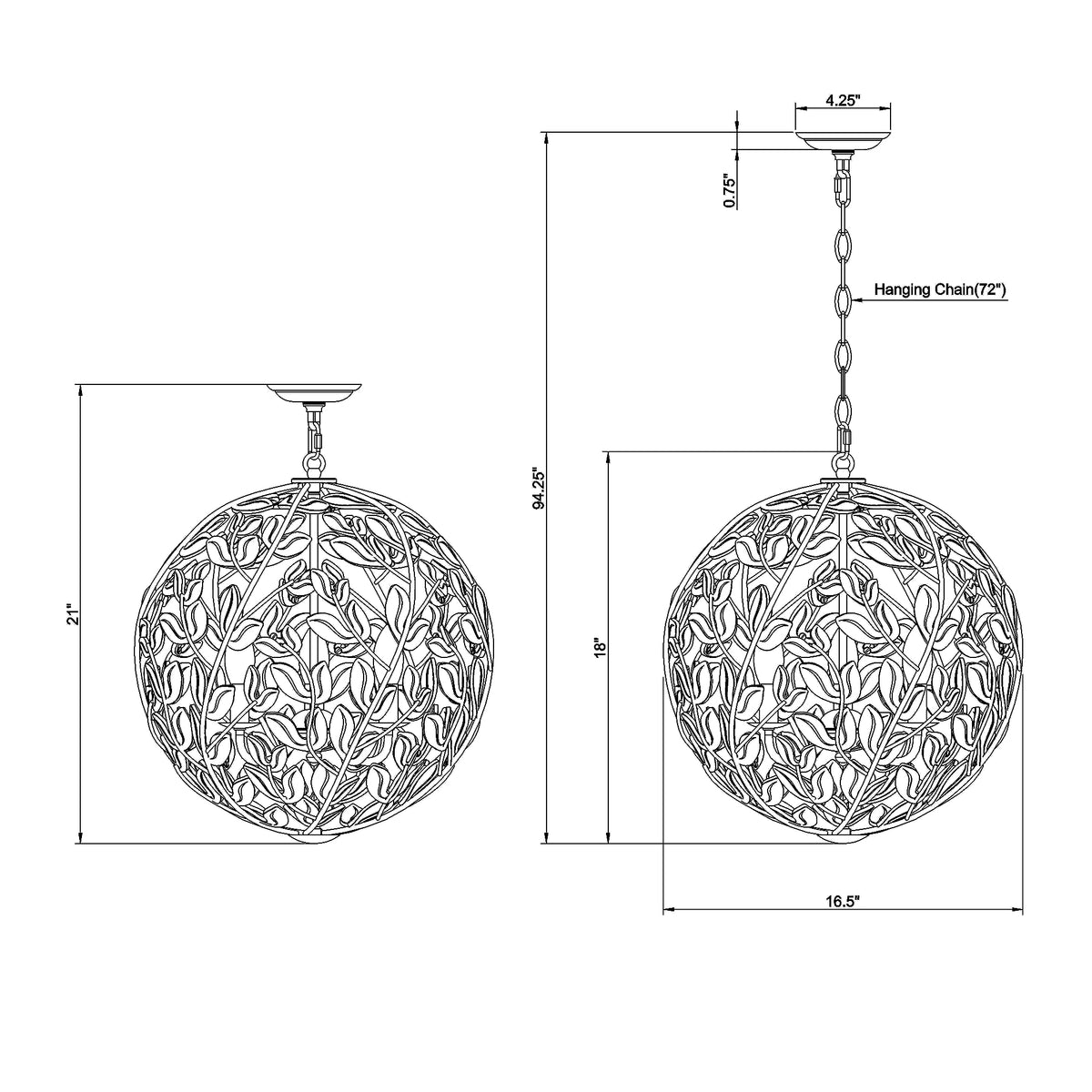 Bridget 16.5" Chandelier dimensions