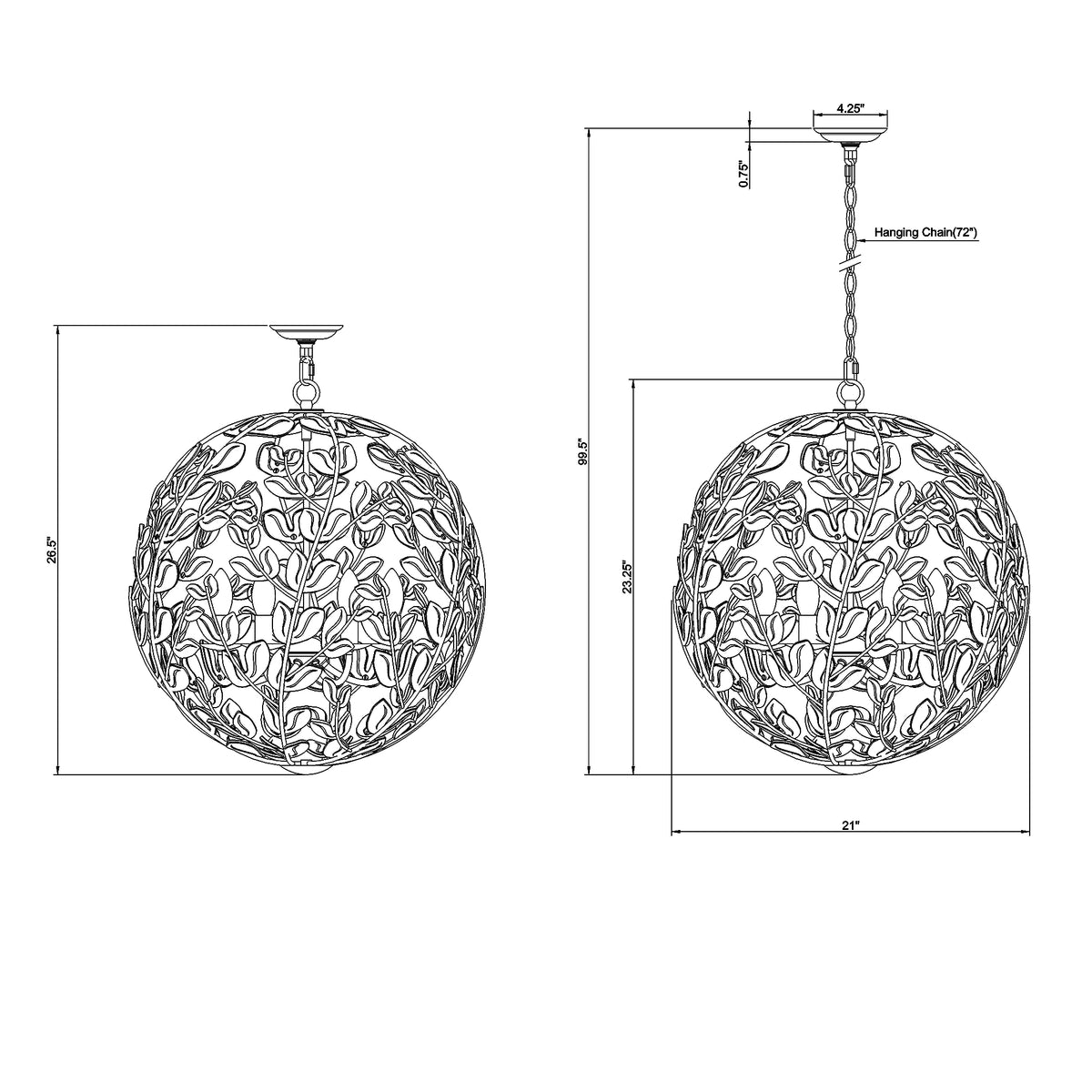 Bridget 21" Chandelier dimensions