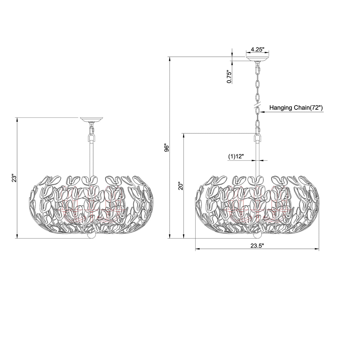 Bridget 23.5" Chandelier dimensions