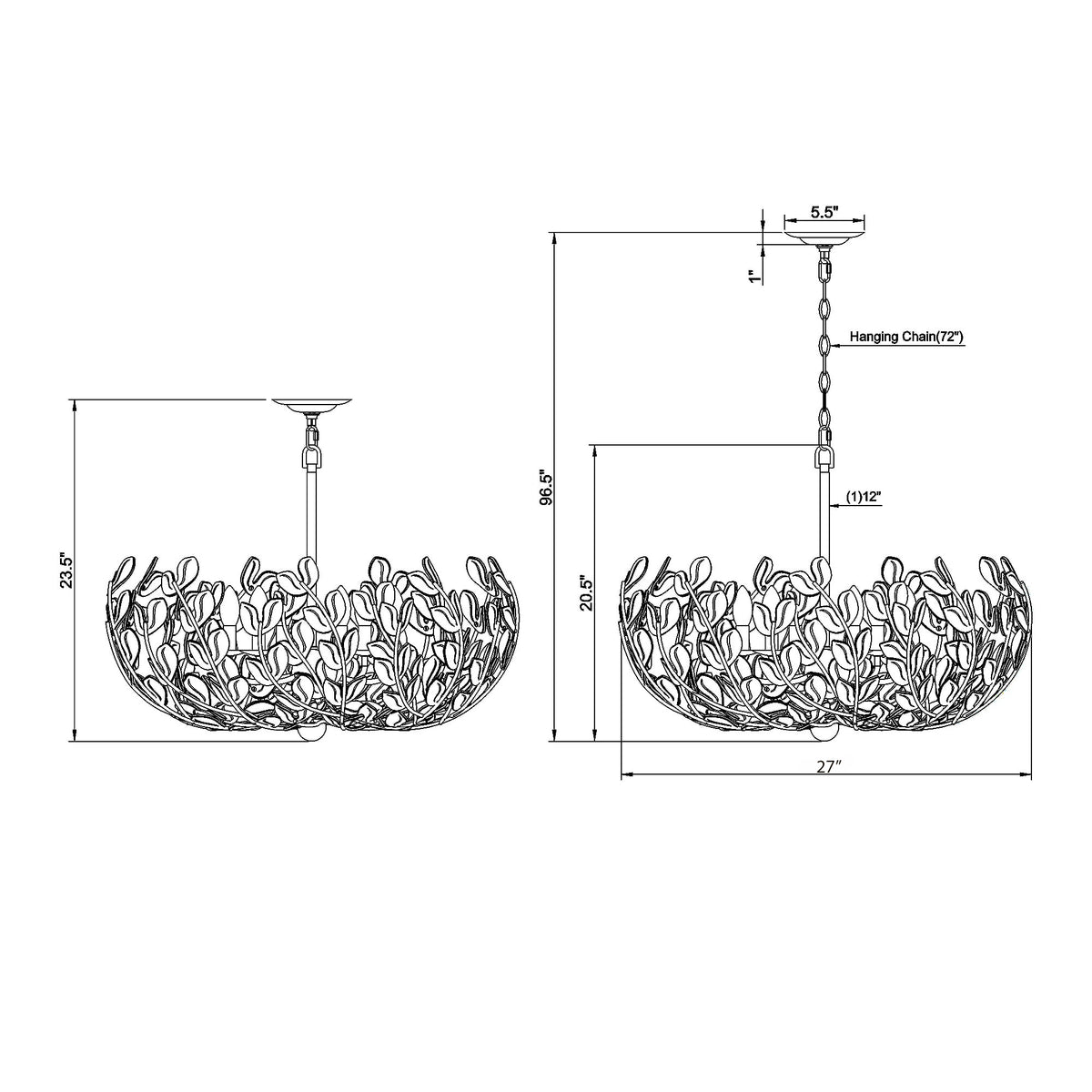 Bridget 27" Chandelier dimensions