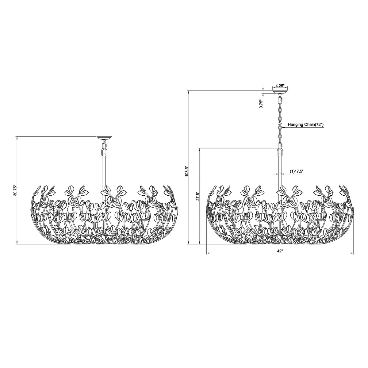 Bridget 42" Chandelier dimensions