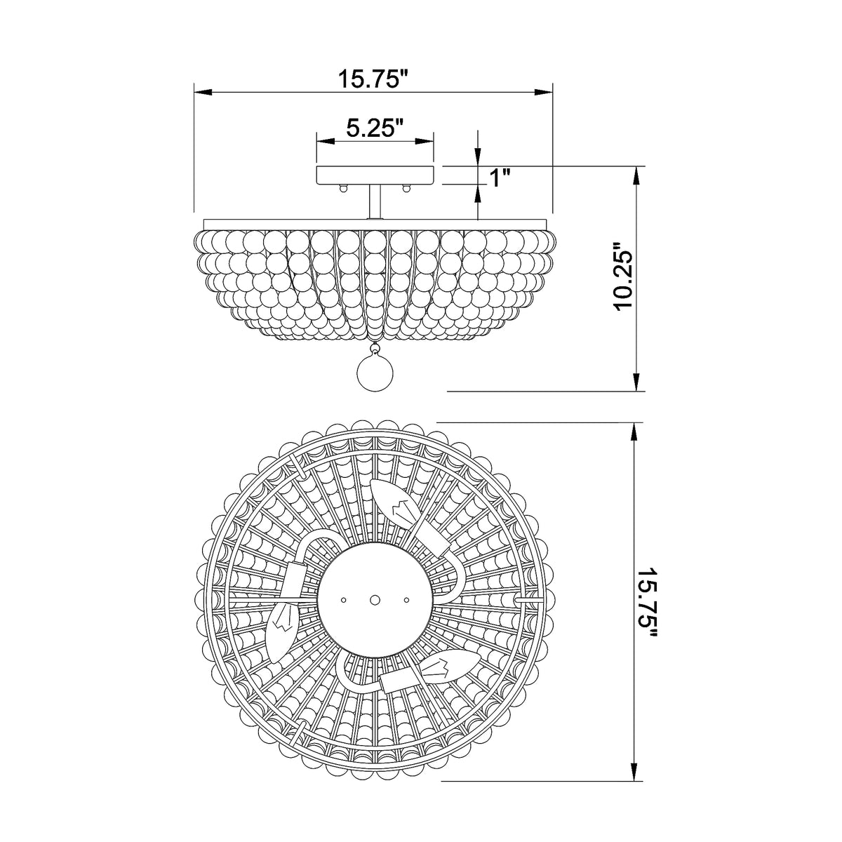Bella 15.75'' Semi Flush Mount dimensions