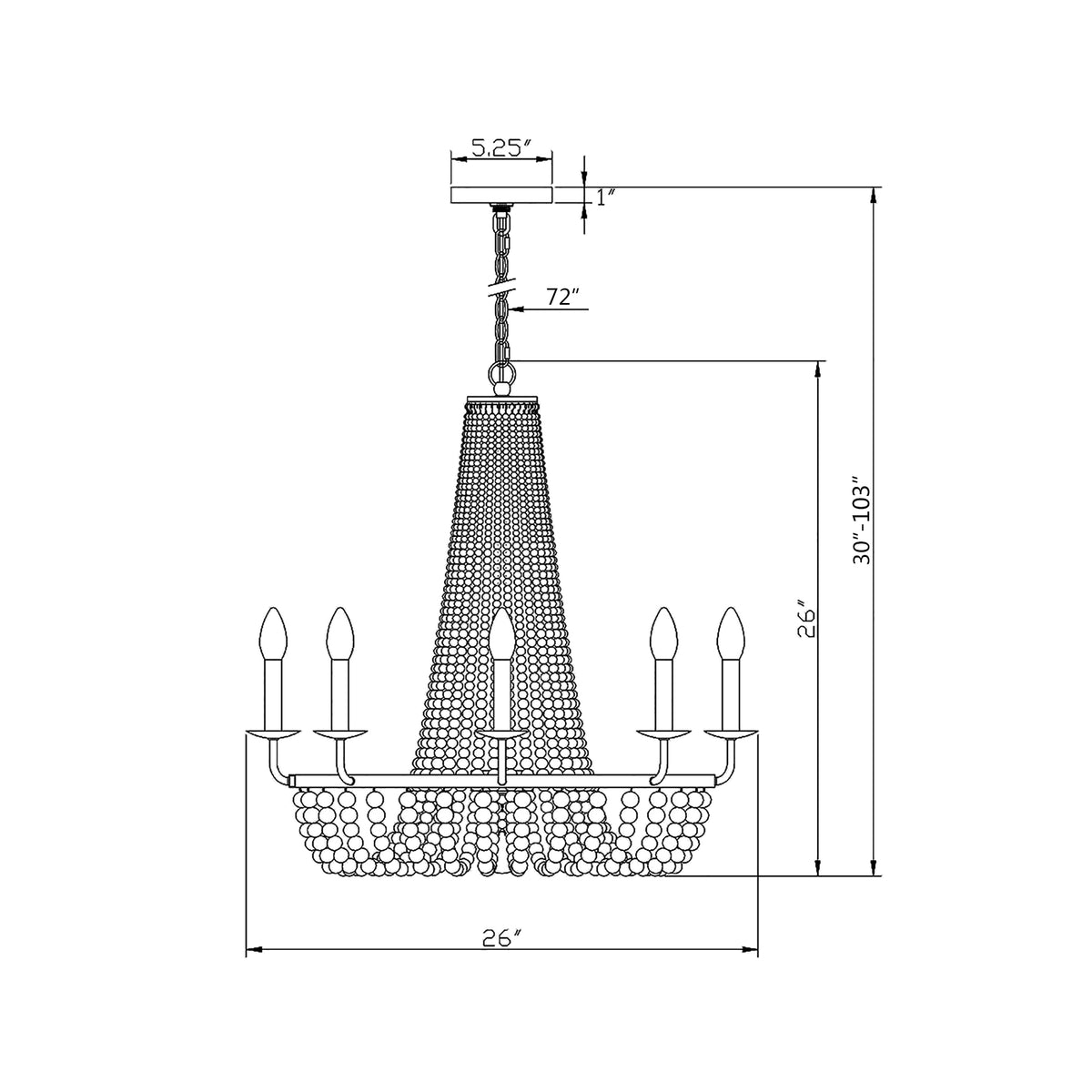 Bella 26'' Chandelier dimensions