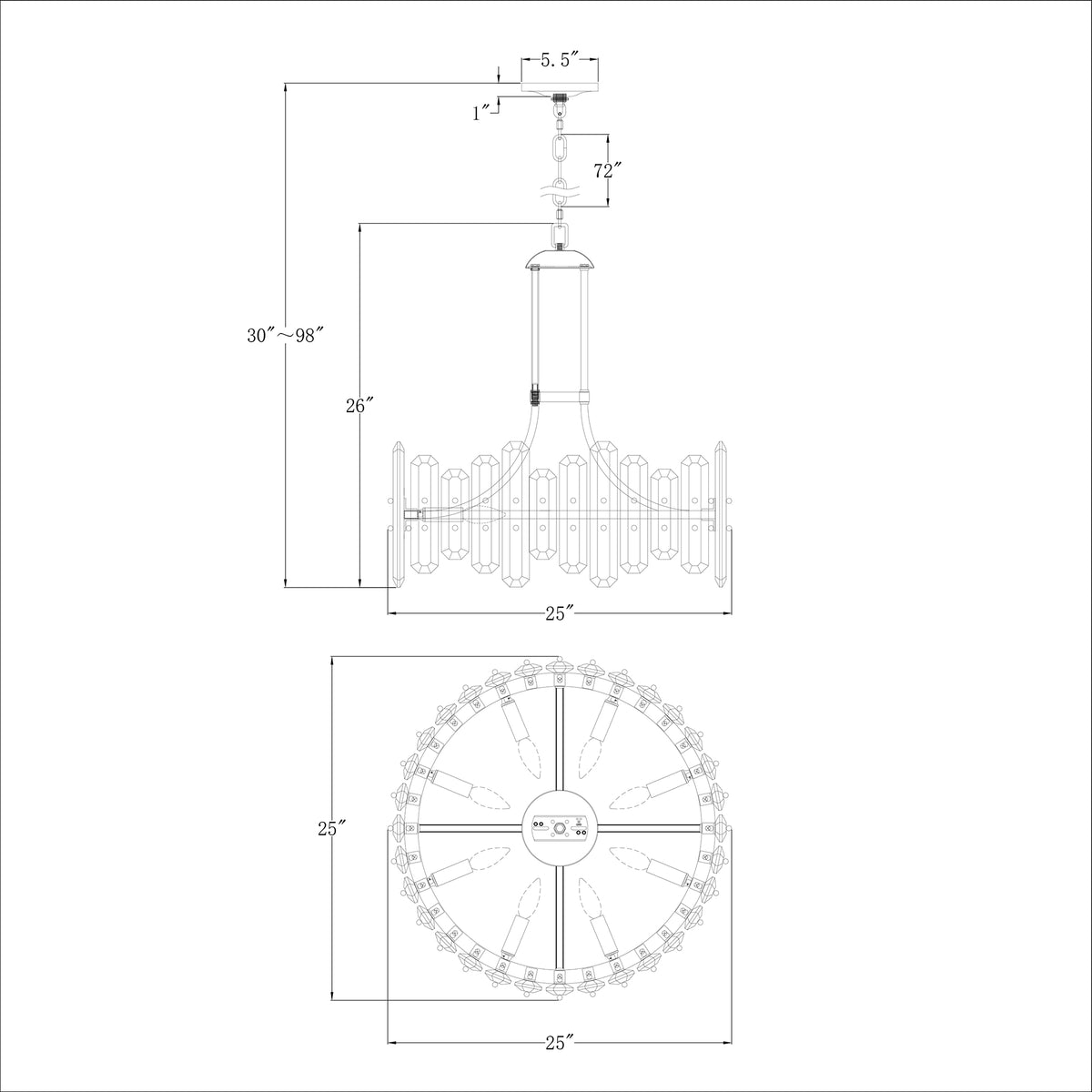 Bolton 24.75'' Chandelier dimensions