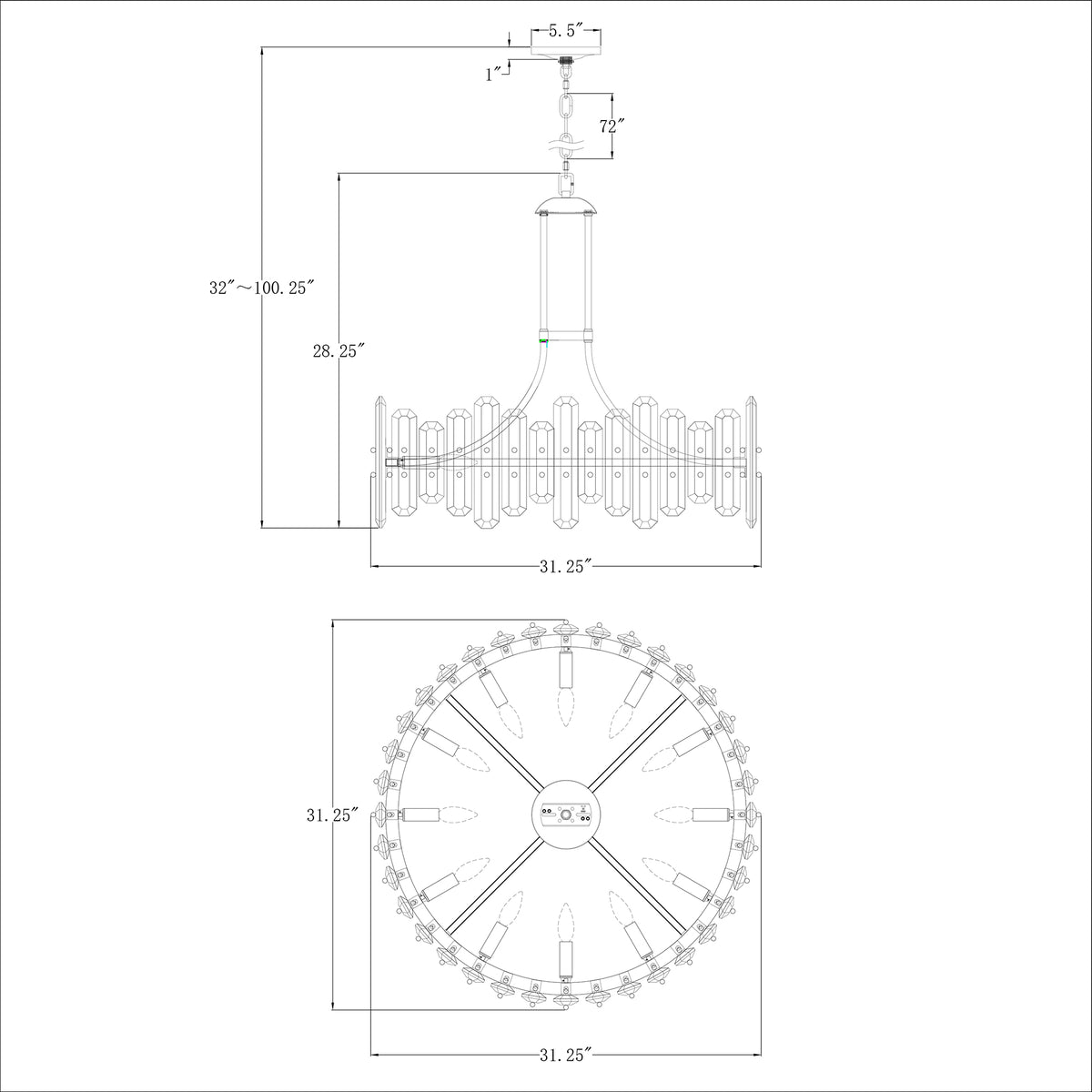 Bolton 31'' Chandelier dimensions