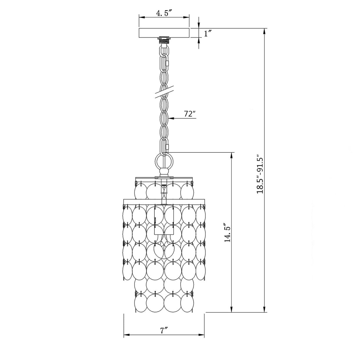 Brielle 7'' Chandelier dimensions