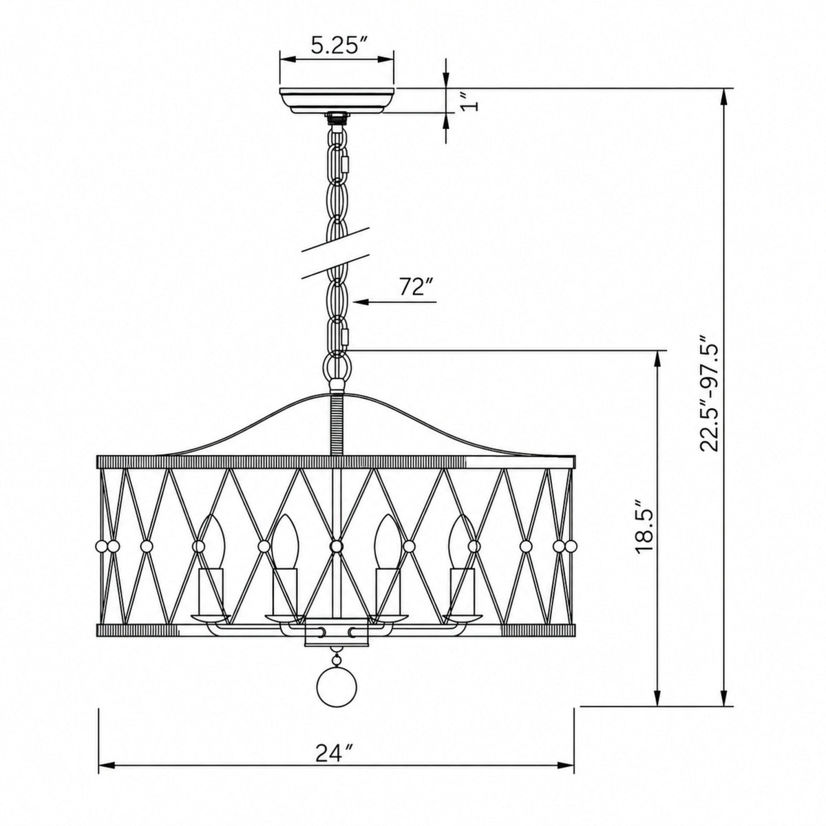Brixton 24'' Chandelier dimensions