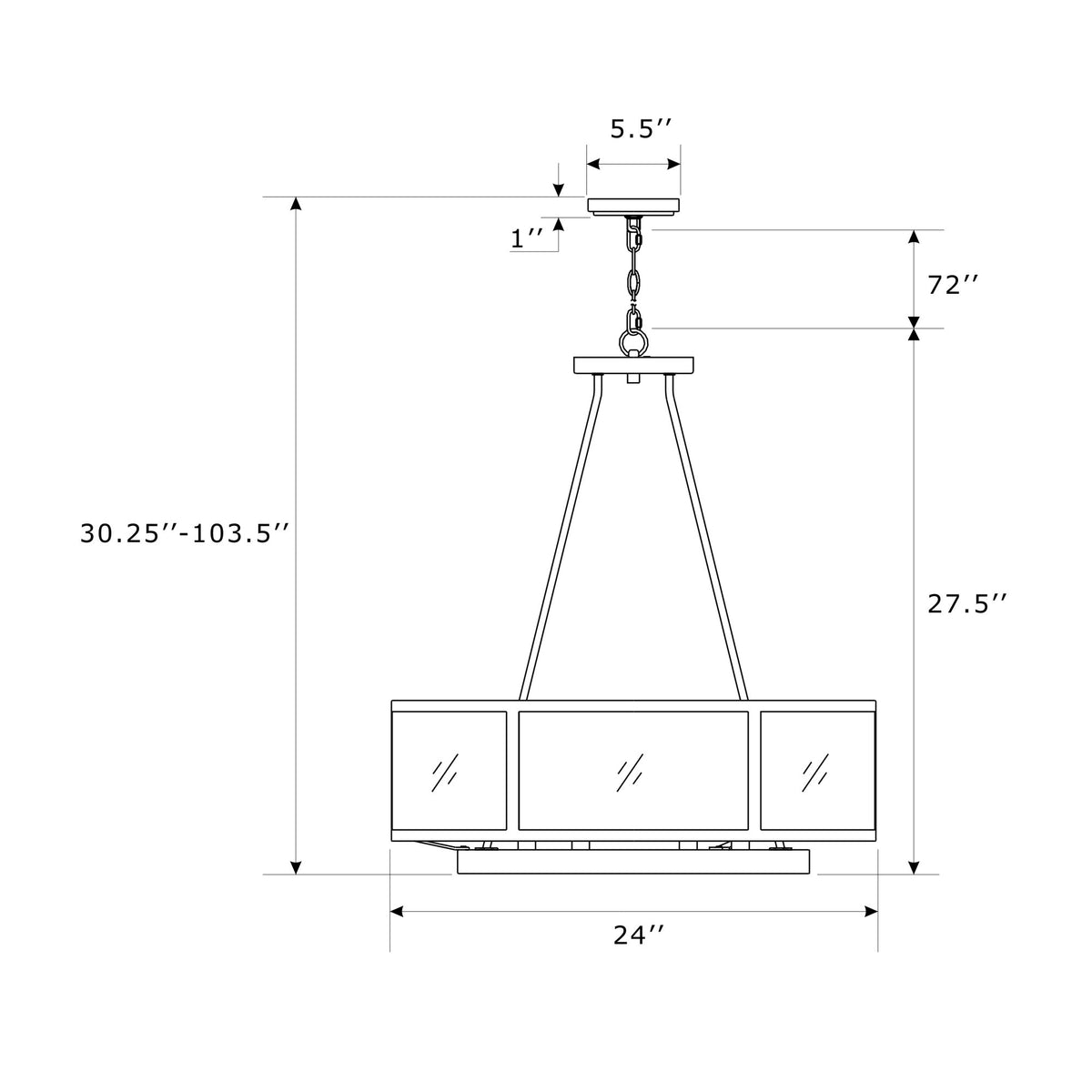 Bryant 24'' Chandelier dimensions