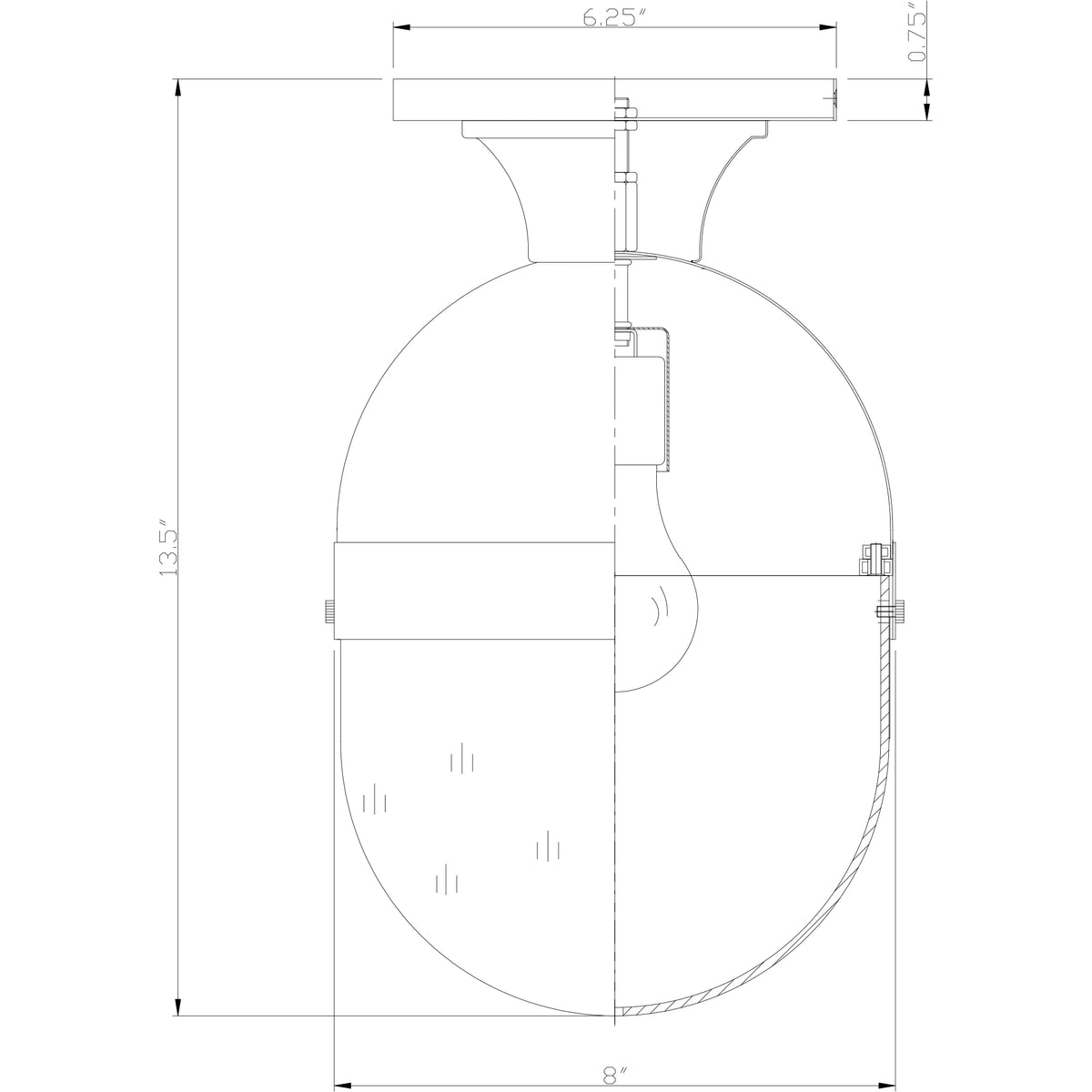 Capsule 8'' Outdoor Semi Flush Mount dimensions