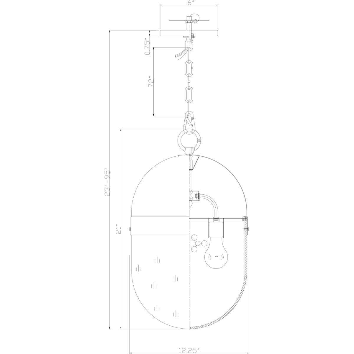 Capsule 12.25'' Outdoor Pendant dimensions