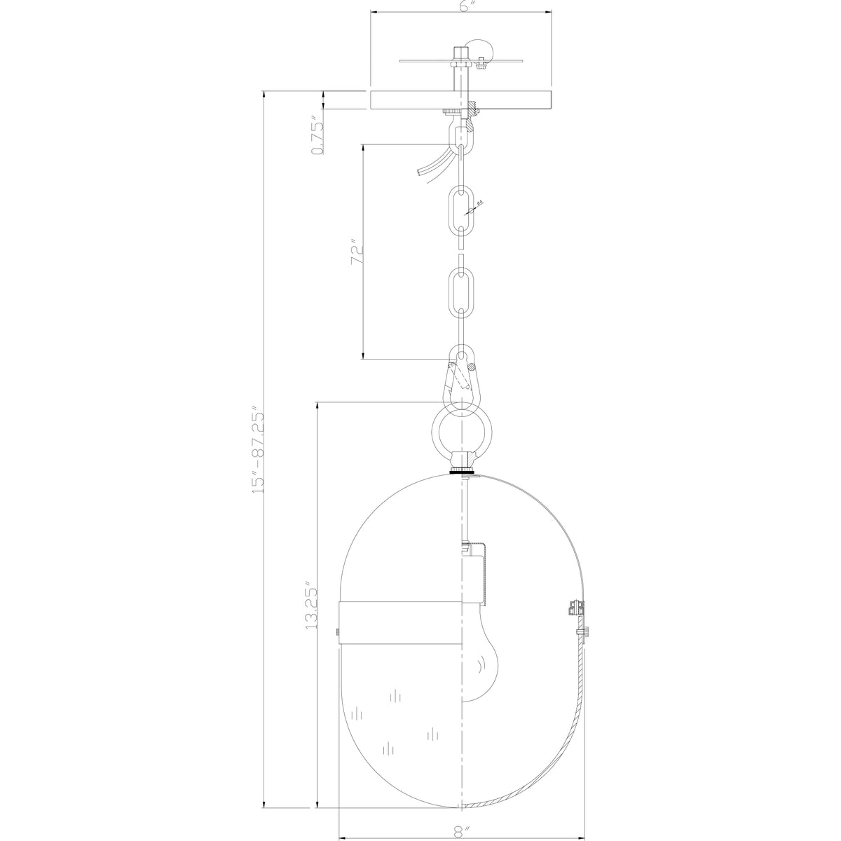 Capsule 8'' Outdoor Pendant dimensions