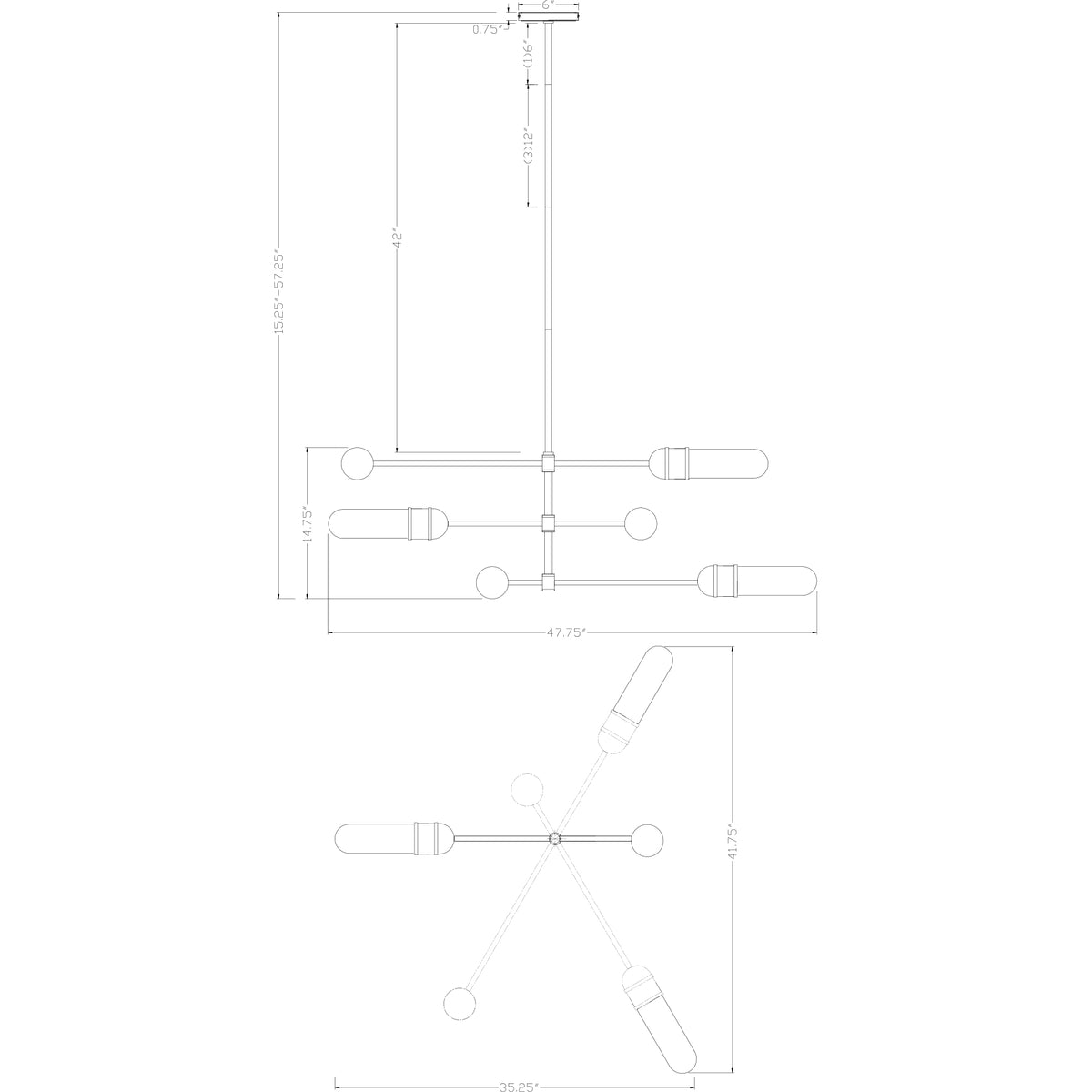 Capsule 47.75'' LED Linear Chandelier dimensions