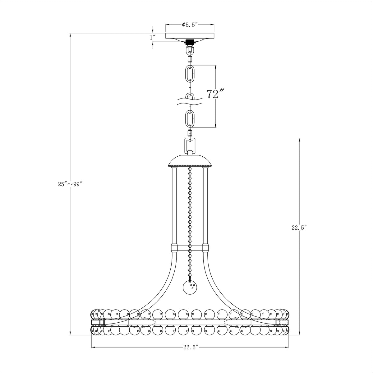 Clover 22.5'' Chandelier dimensions