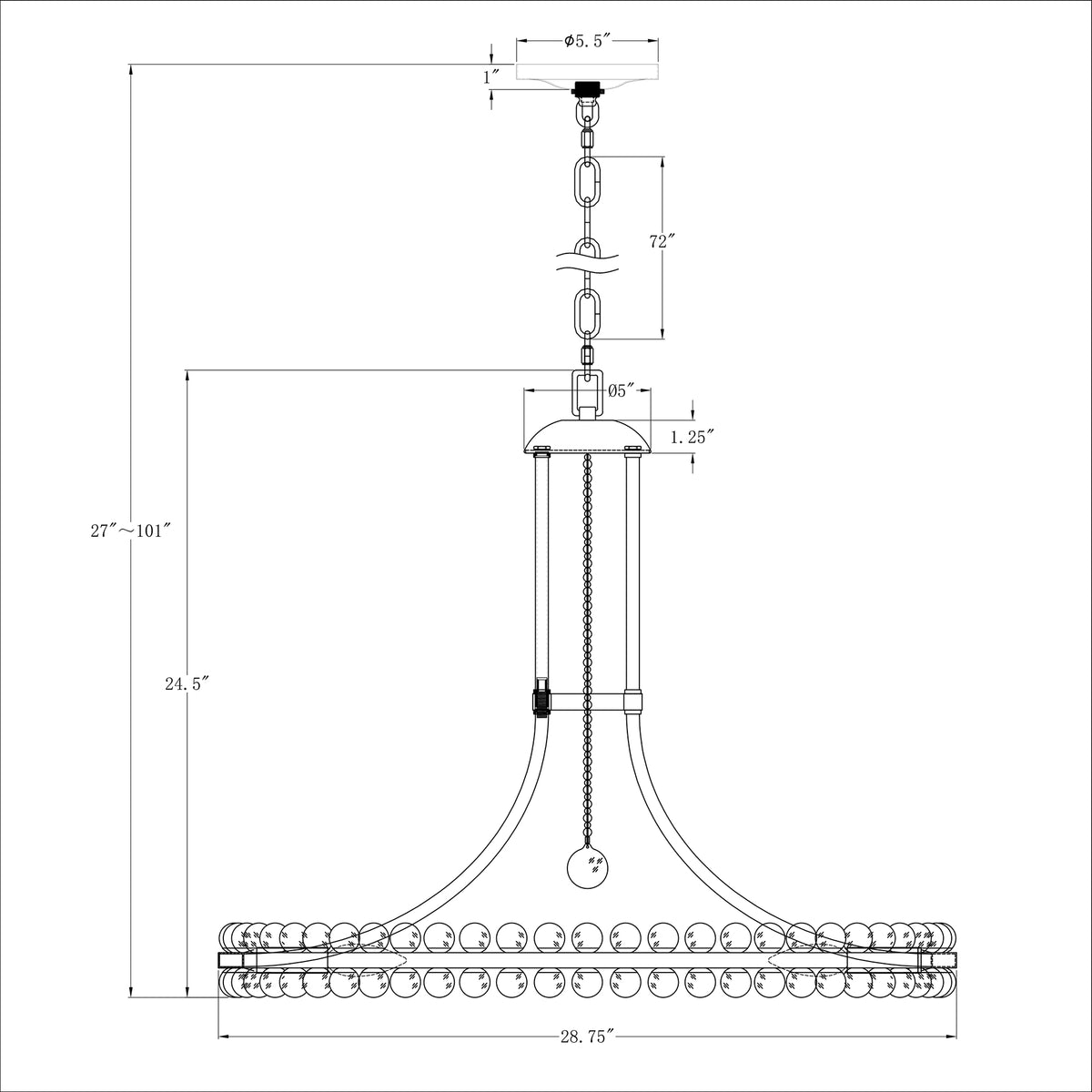 Clover 28.75'' Chandelier dimensions