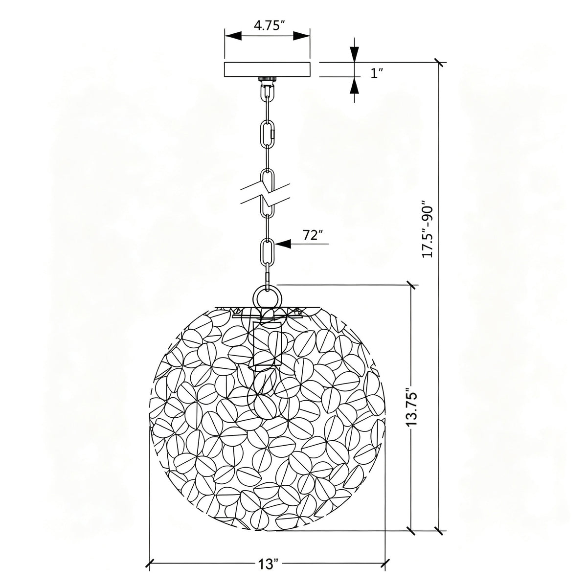 Cora 13'' Chandelier dimensions