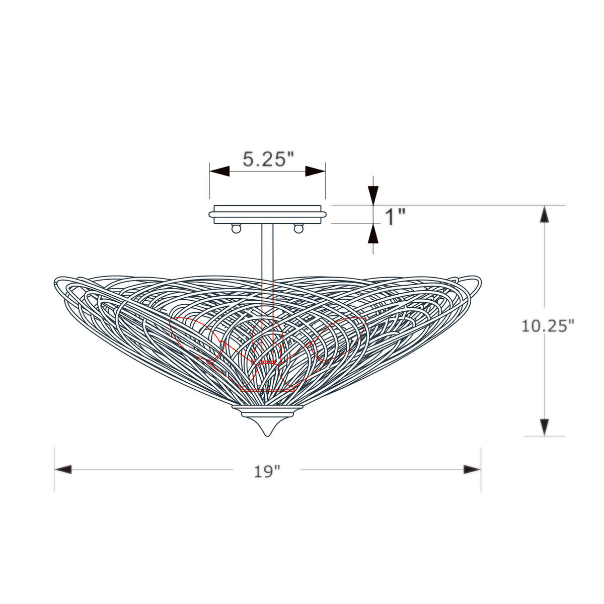 Doral 19'' Semi Flush Mount dimensions