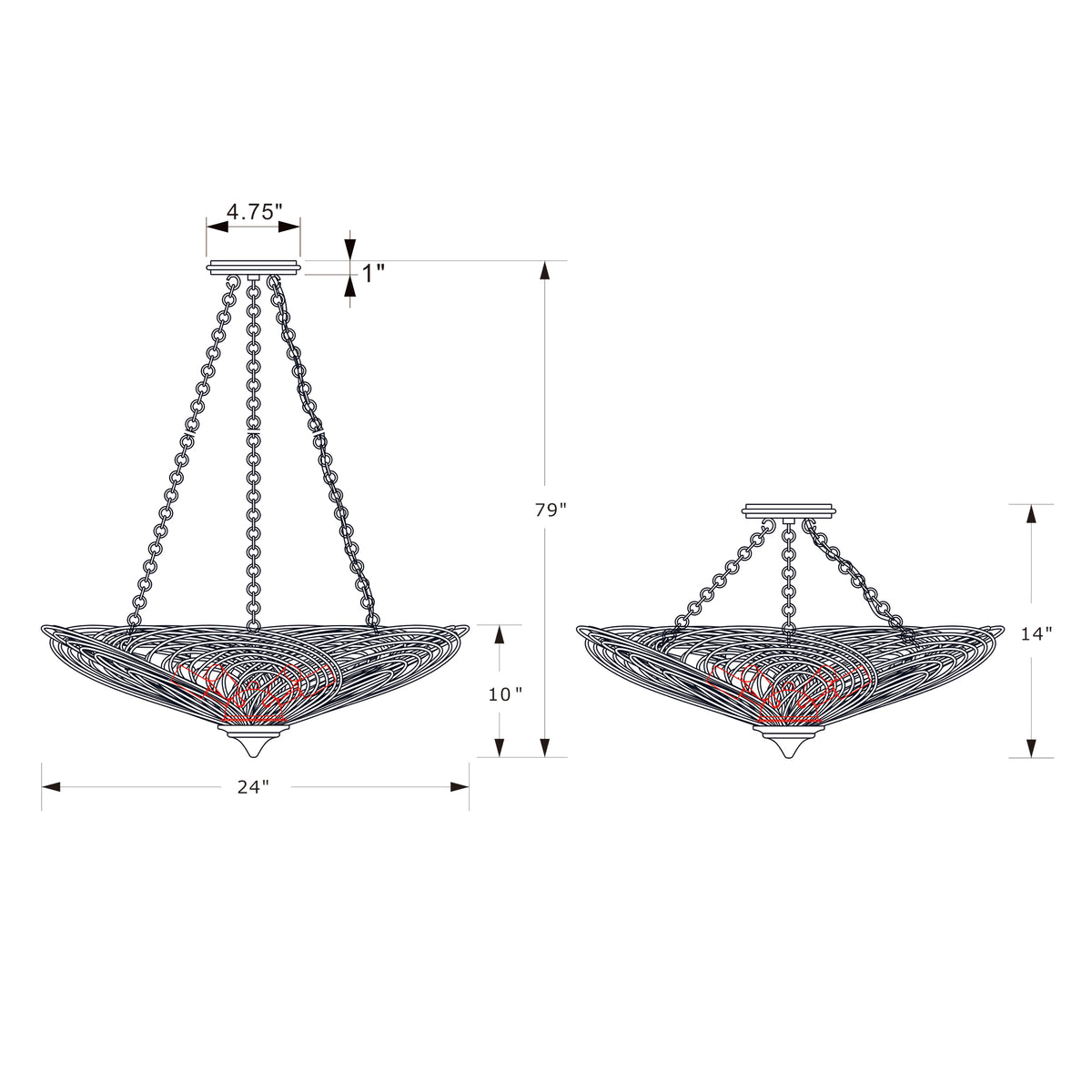 Doral 24'' Chandelier dimensions