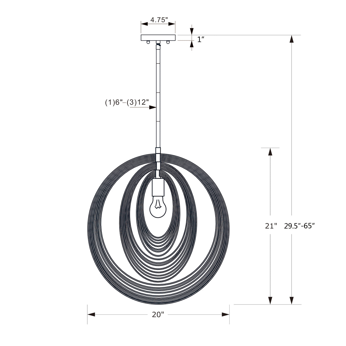 Doral 20'' Chandelier dimensions