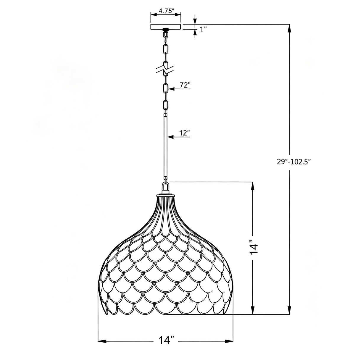 Darby 14'' Pendant dimensions
