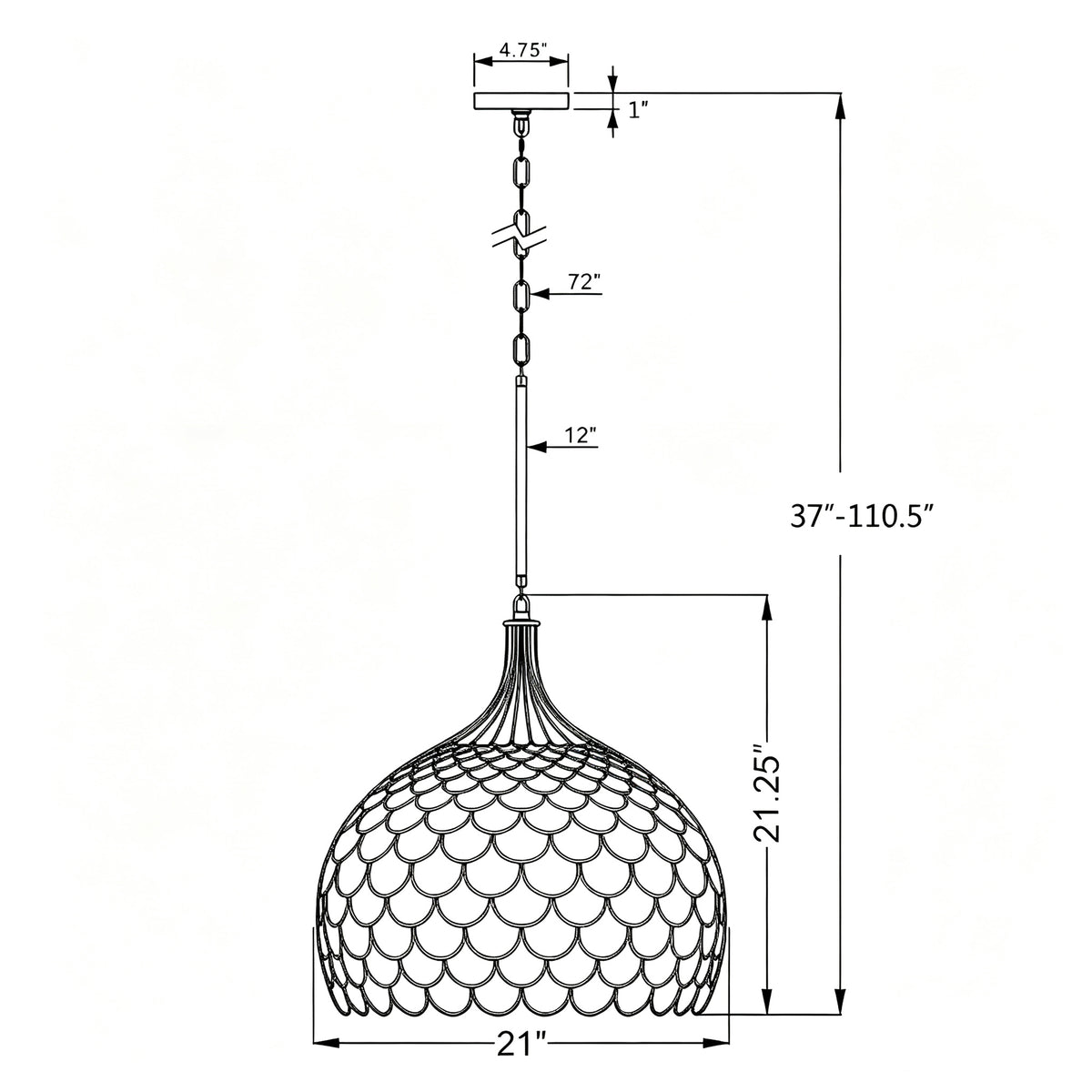 Darby 21'' Pendant dimensions