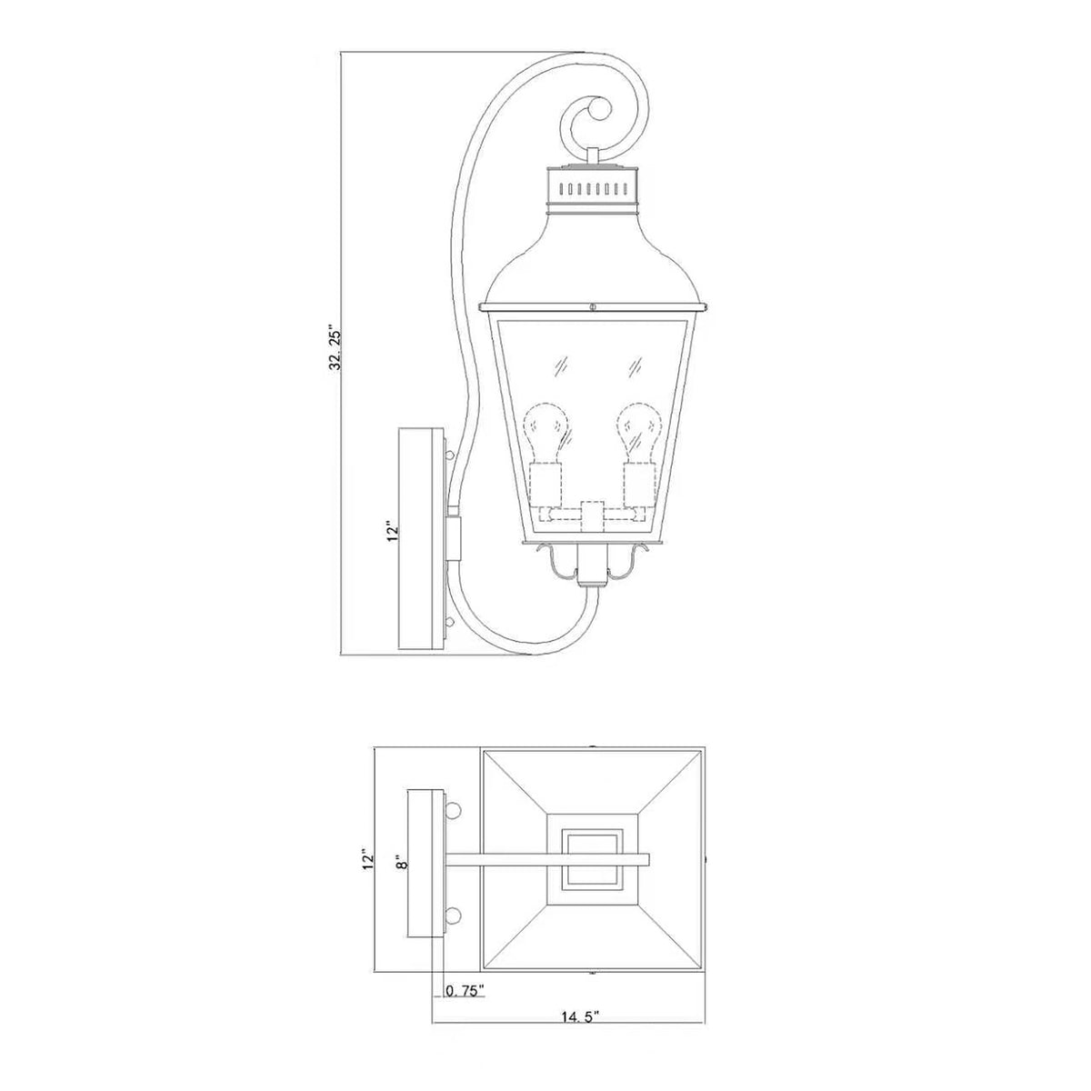 Dumont 12'' Outdoor Sconce dimensions