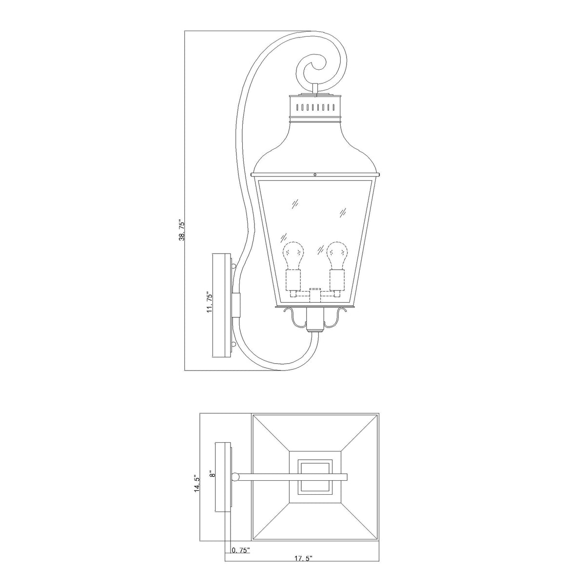 Dumont 14.5'' Outdoor Sconce dimensions