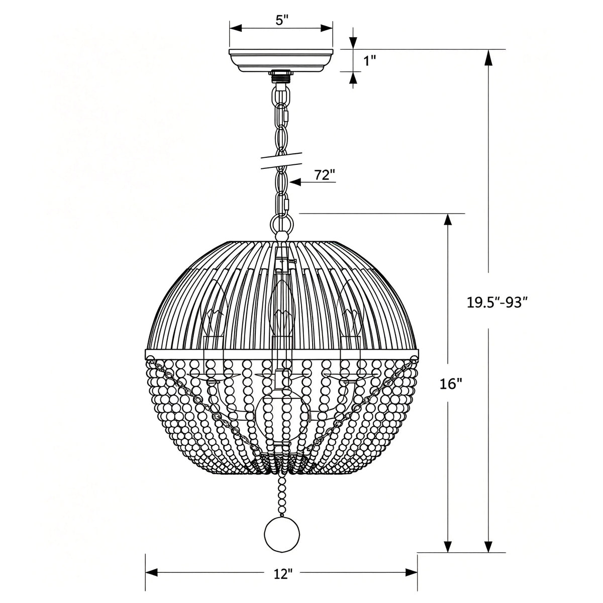Duval 12'' Pendant dimensions