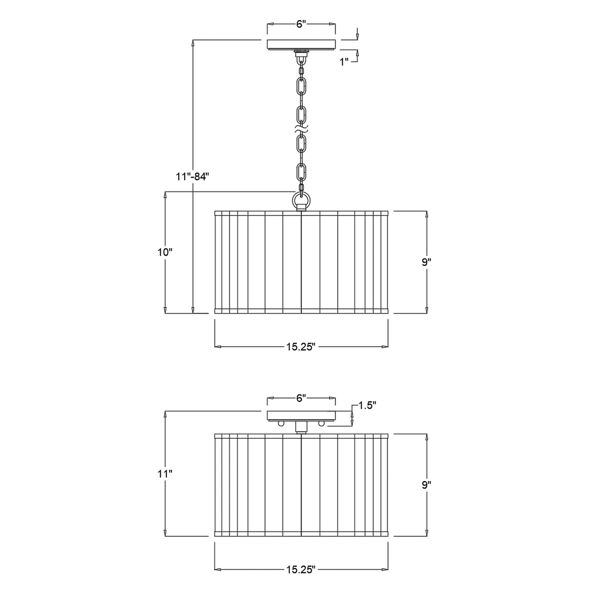 Elliot 15.25'' Semi Flush Mount dimensions