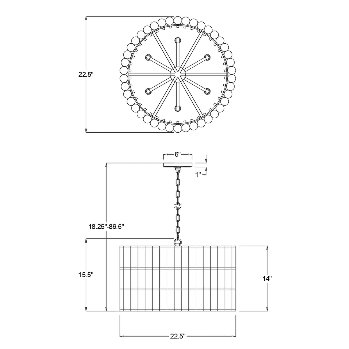 Elliot 22.5'' Chandelier dimensions