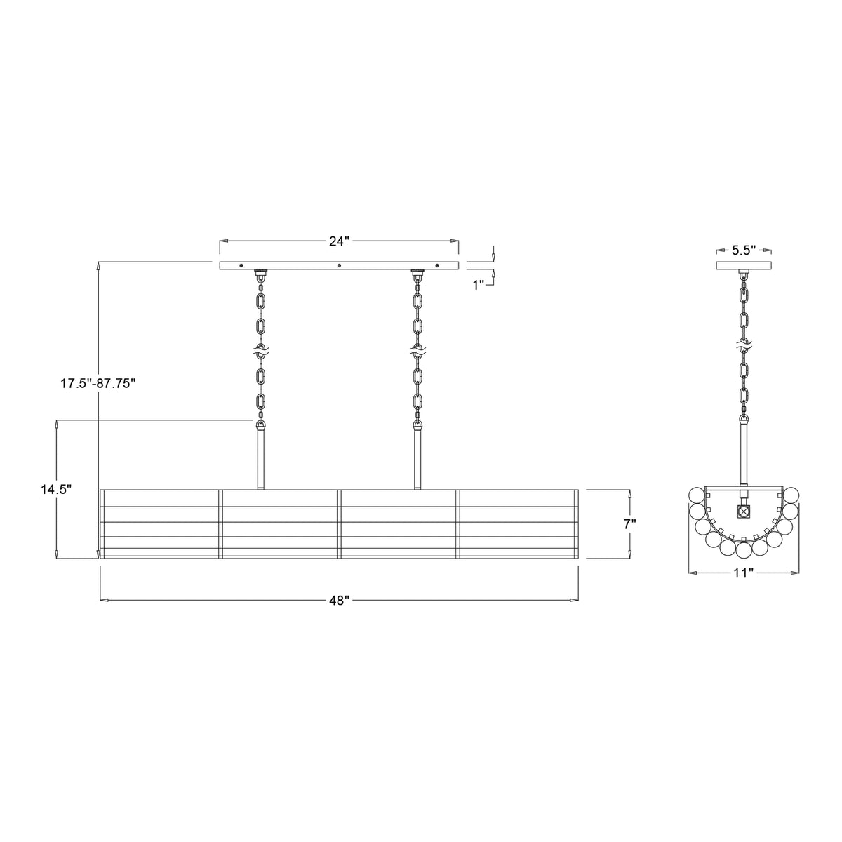 Elliot 48'' Linear Chandelier dimensions