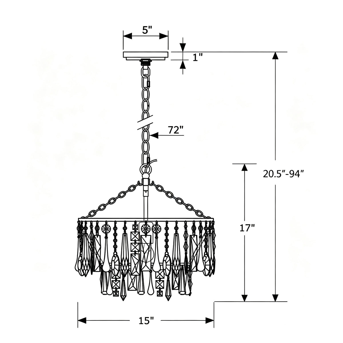 Elsa 15'' Chandelier dimensions