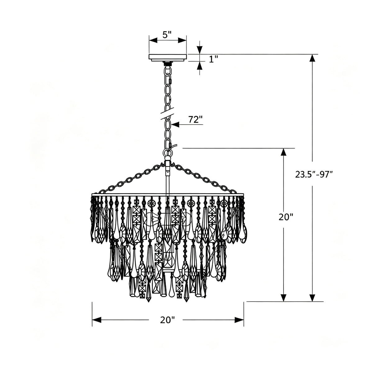 Elsa 20'' Chandelier dimensions