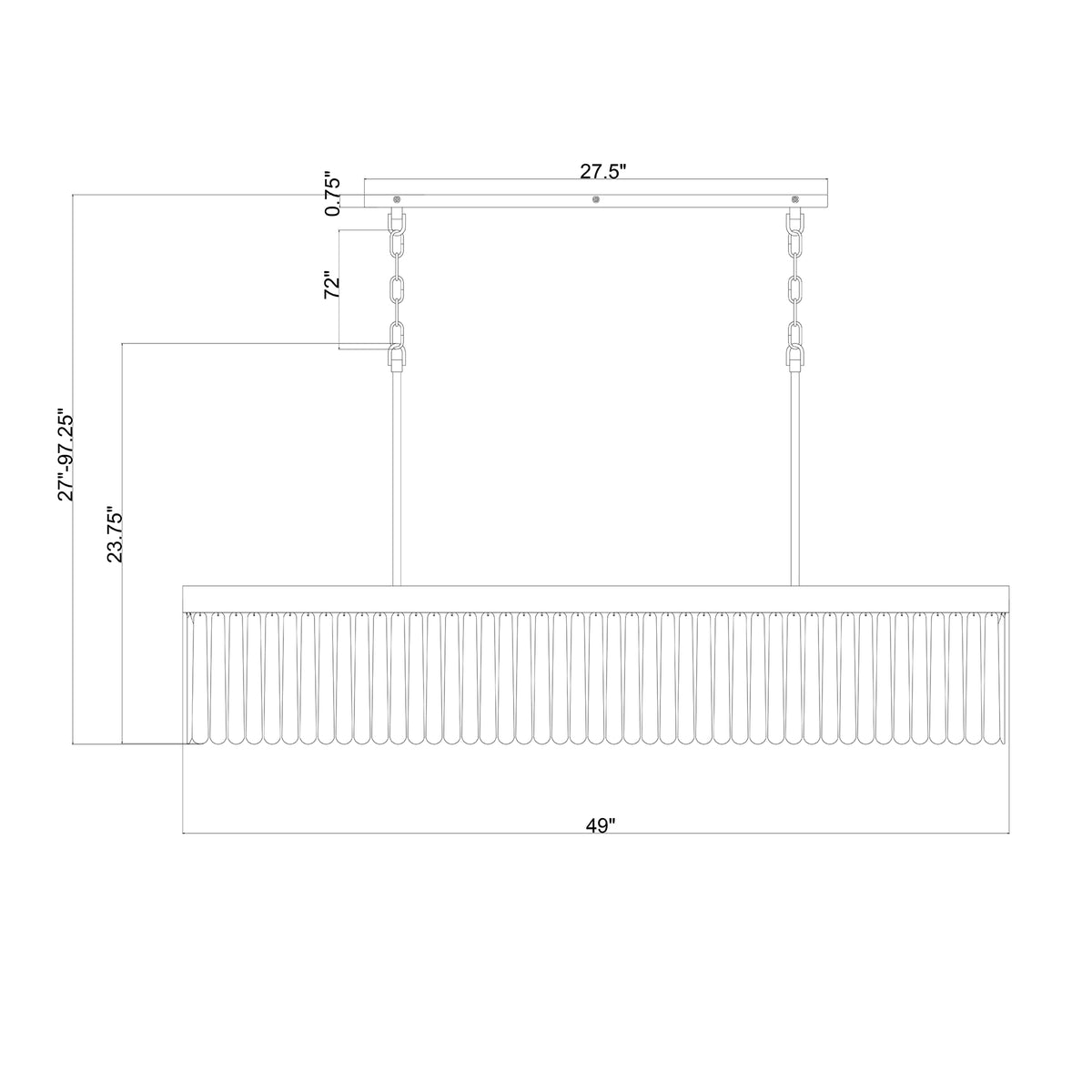 Emory 49'' Linear Chandelier dimensions