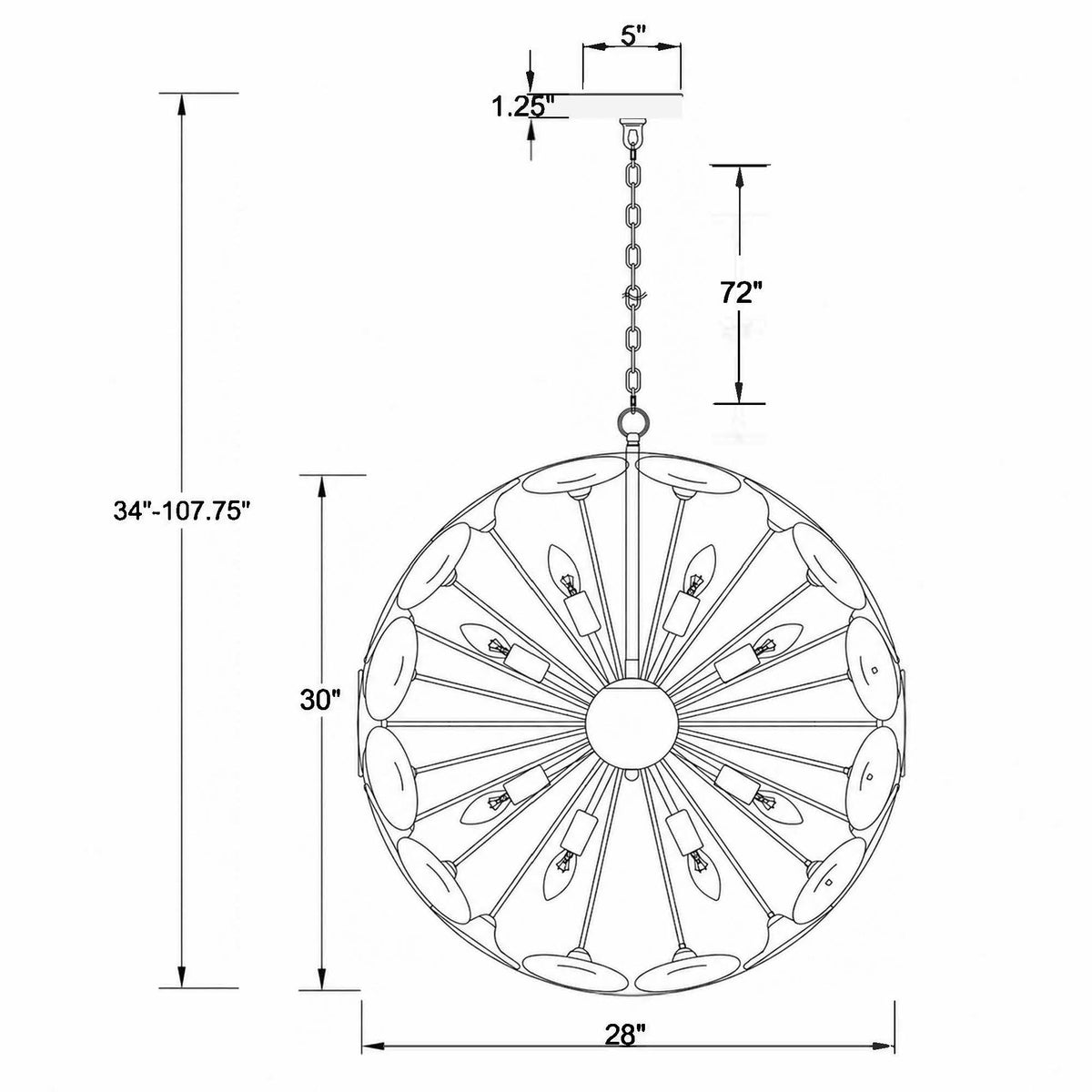 Esme 28'' Chandelier dimensions