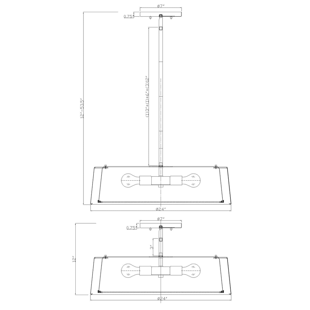 Fulton 24'' Semi Flush Mount dimensions