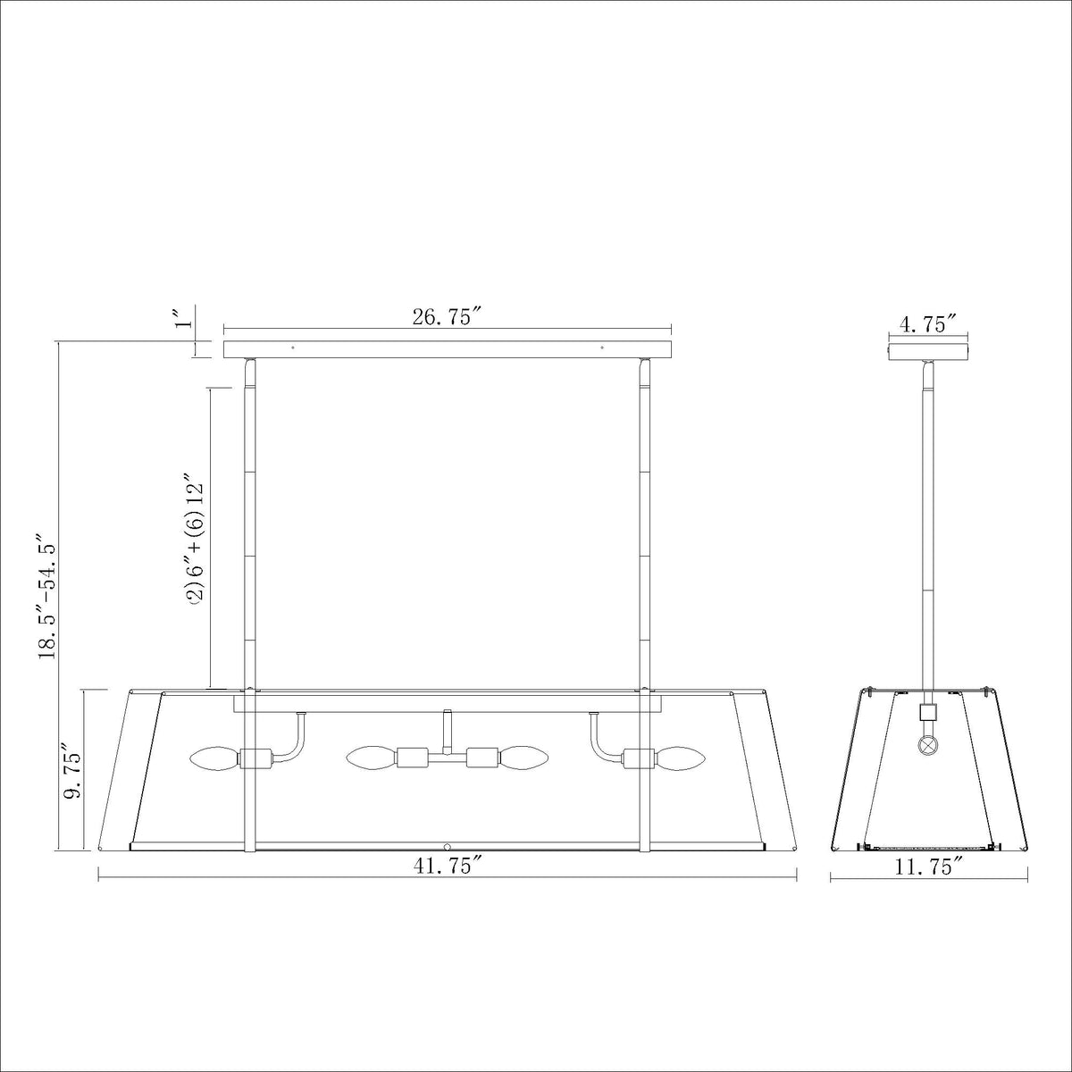 Fulton 41.75'' Linear Oval Chandelier dimensions