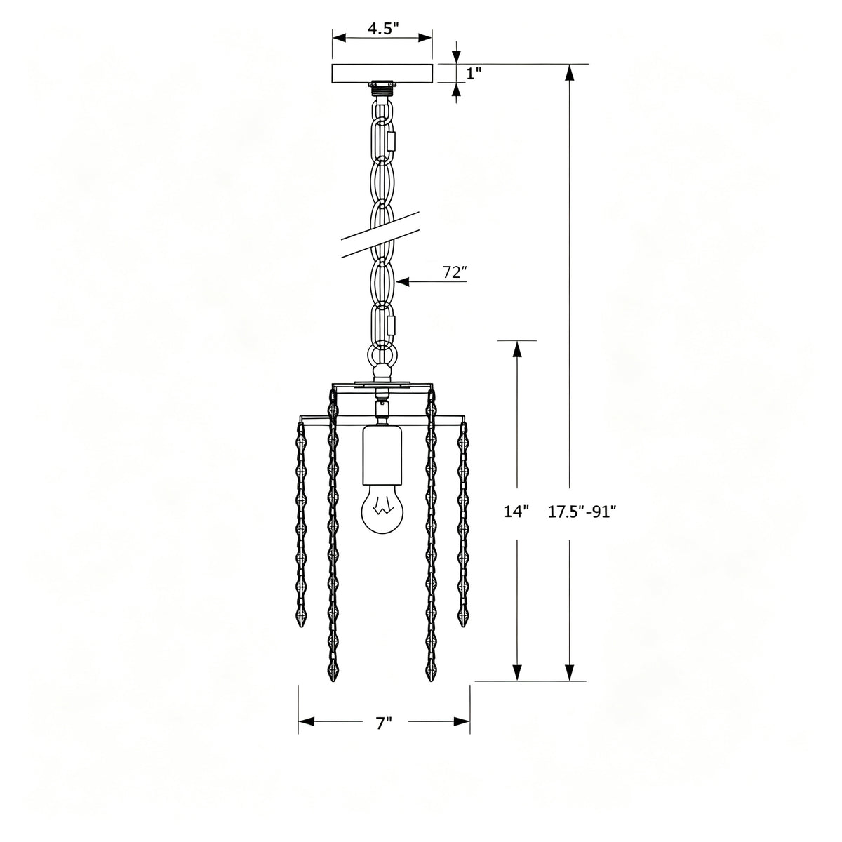 Gabrielle 7'' Chandelier dimensions