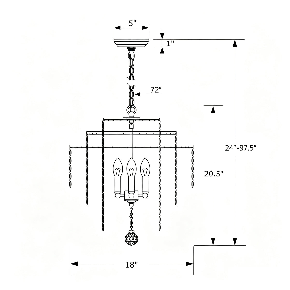 Gabrielle 18'' Chandelier dimensions