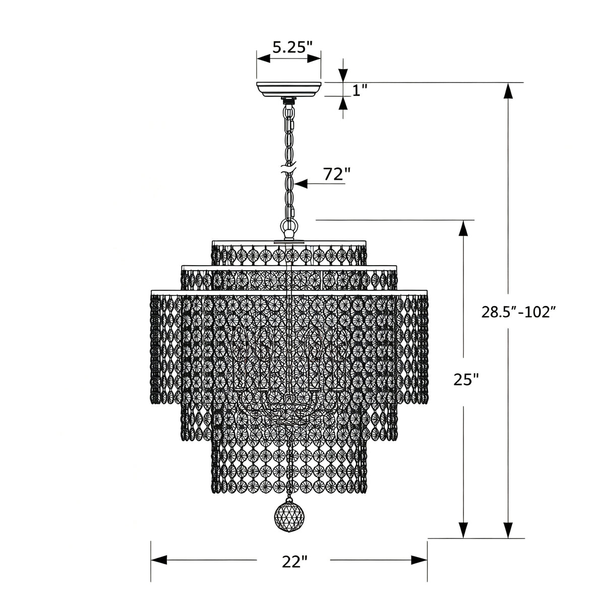 Gabrielle 22'' Chandelier dimensions
